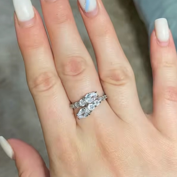 Adjustable Double Teardrop CZ Ring – Silver/Gold Finish - Picture 13 of 17